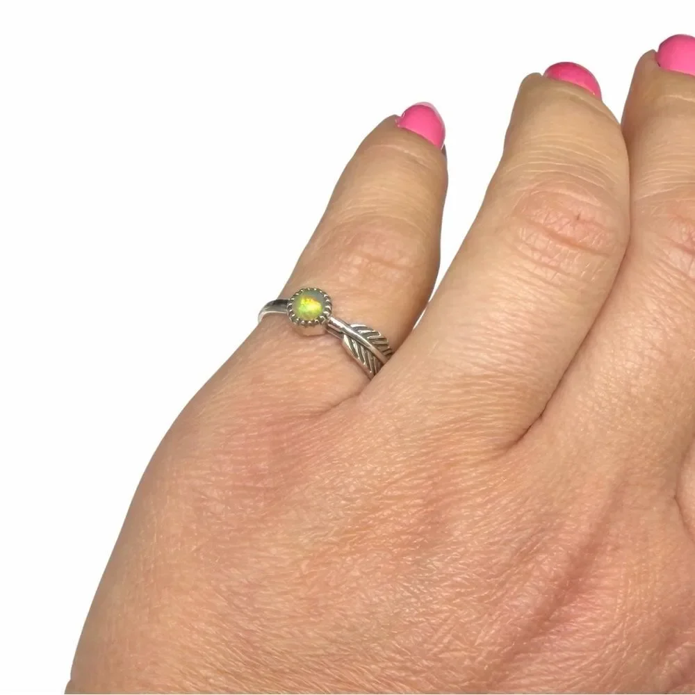Ethiopian Fire Opal Ring Size 5 Solid 925 Sterling Silver Boho Dainty